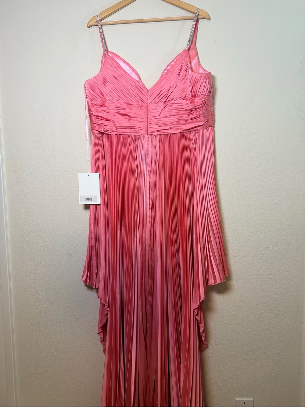 Mac Duggal Rhinestone High Low Pleated Gown Coral 16W NWT $498 77007 - Picture 3 of 12